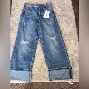 Girls Zara Cuff Wide Leg Cuff Jeans
